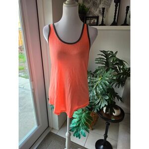 Perfect Tank Women Coral Orange Racerback Slub Knit Tank Top Grey Trim Small